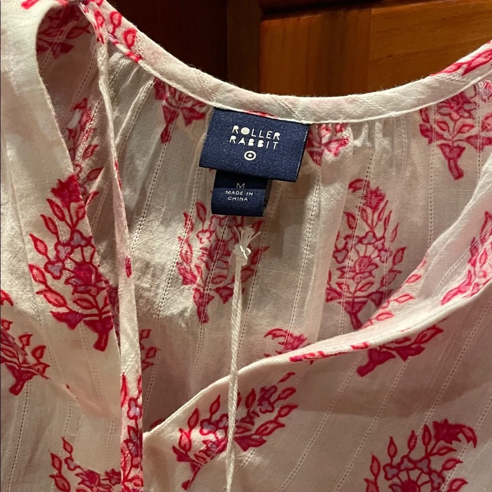 Roller Rabbit for target White Top Pink Floral Print Tassel top women medium - Picture 2 of 2